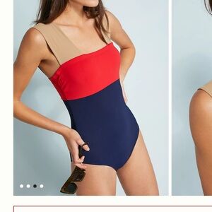 NWOT Karla Colletto color block square neck one piece